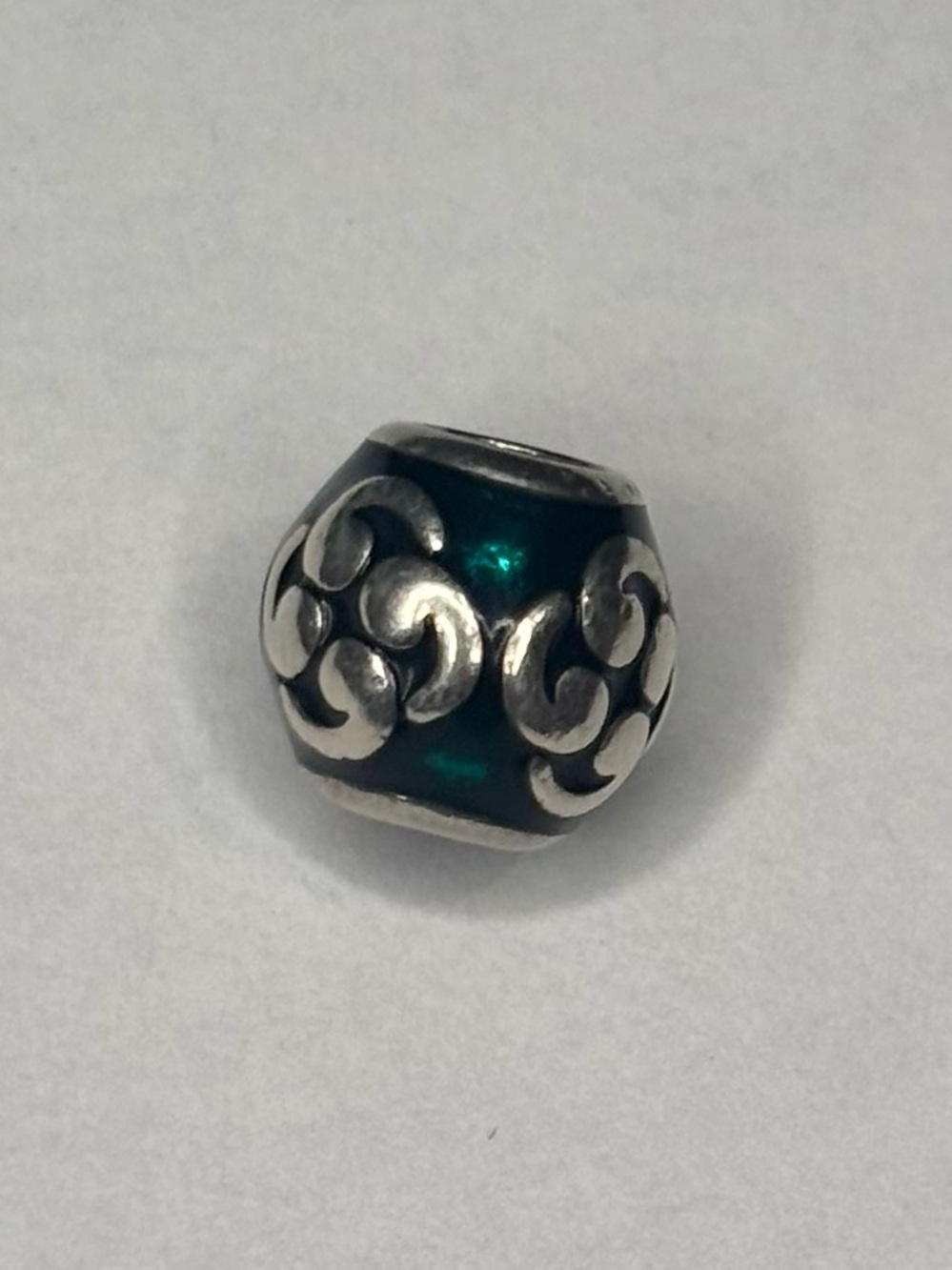 Pandora Emerald Green Enamel Scroll Charm S925 ALE Sterling Silver